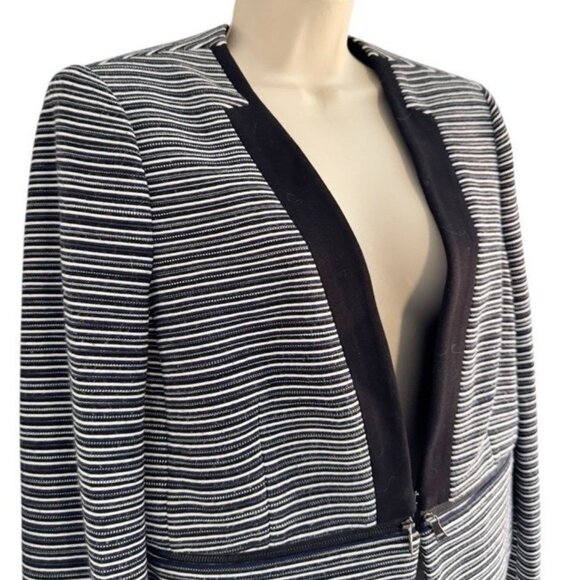 BCBG MAXAZRIA Woman’s Sz M Otto Cropped Striped Zip-Waist Blazer Jacket - Picture 3 of 10